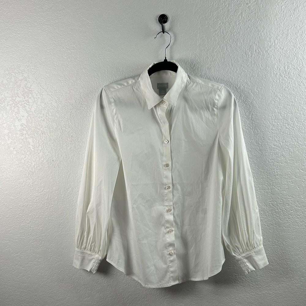Chico's Ivory White Button Down Shirt Balloon Long Sleeve Sz S Romantic TC0571